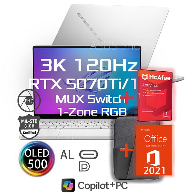 ASUS ROG Zephyrus G14 GA403WR 14 3K AI9-HX370 RTX5070Ti/12G 32GB 1TB SSD W11Pro biely