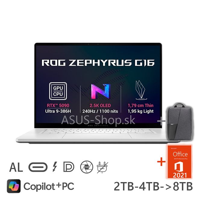 ASUS ROG Zephyrus G16 GU606AX 2.5K Ultra 9-386H RTX5090/24G 64GB 1TB SSD W11H biely bez adap ASUS ROG Zephyrus G16 GU606AX 2.5K Ultra 9-386H RTX5090/24G 64GB 1TB SSD W11H biely bez adap