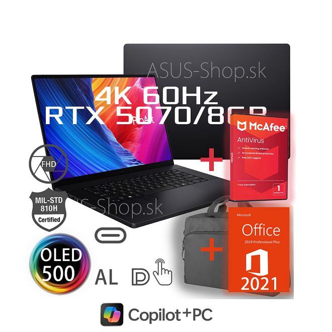 ASUS ProArt P16 OLED H7606WP 4K dotyk AI9-HX370 RTX5070/8G 2TB SSD 32GB W11Pro čierny ASUS ProArt P16 OLED H7606WP 4K dotyk AI9-HX370 RTX5070/8G 2TB SSD 32GB W11Pro čierny