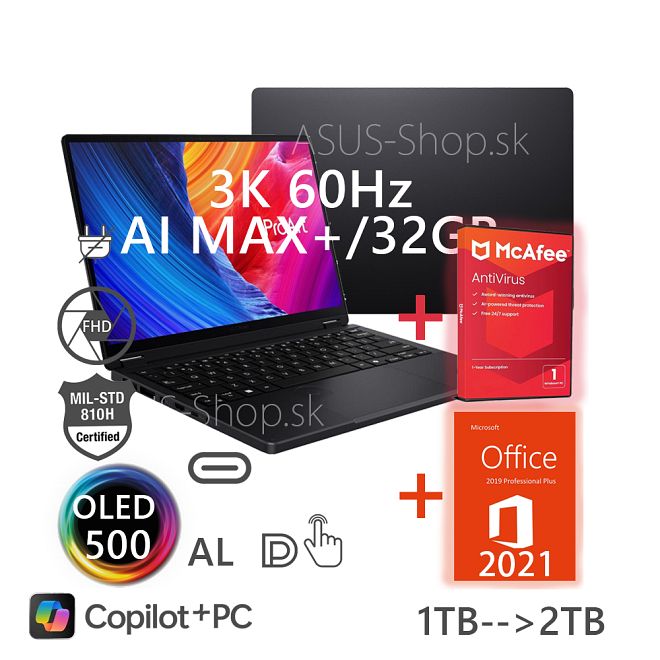 ASUS ProArt PX13 HN7306EA OLED 13,3 3K dotyk AI MAX+ 388 32GB 1TB SSD W11H čierny bez adap