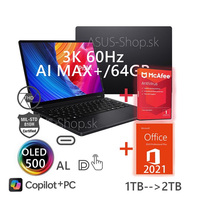 ASUS ProArt PX13 HN7306EA OLED 13,3 3K dotyk AI MAX+ 395 64GB 1TB SSD W11Pro čierny