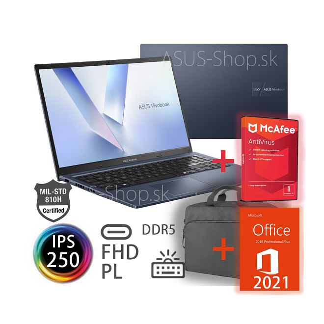 ASUS Vivobook 15 M1502NAQ FHD IPS R5-150 Radeon 660M 512GB SSD 16GB DDR5 W11Pro modrý + dva darčeky