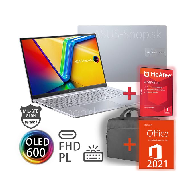 ASUS VivoBook 15 M1505YA OLED FHD R5-7430U Radeon 1TB SSD 16GB W11H strieborný + dva darčeky