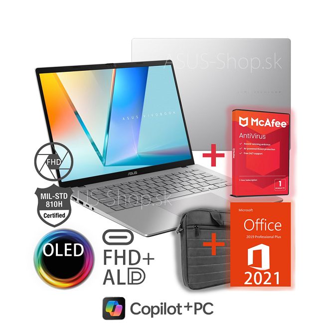 ASUS Vivobook S14 OLED M3407GA FHD+ AI7-445 Radeon 512GB SSD 32GB W11Pro strieborný bez adap ASUS Vivobook S14 OLED M3407GA FHD+ AI7-445 Radeon 512GB SSD 32GB W11Pro strieborný bez adap