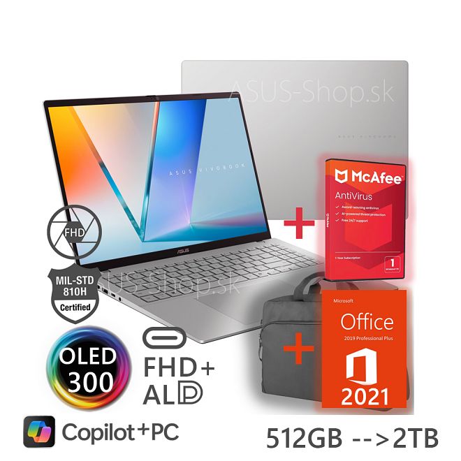 ASUS Vivobook S16 OLED M3607GA FHD+ AI7-445 R840M 512GB SSD 32GB W11Pro strieborný ASUS Vivobook S16 OLED M3607GA FHD+ AI7-445 R840M 512GB SSD 32GB W11Pro strieborný