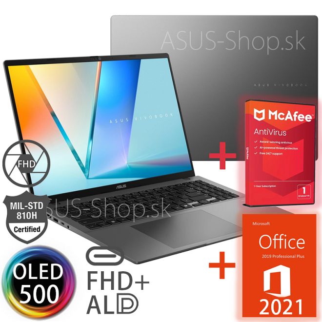 ASUS Vivobook S16 OLED M3607GA FHD+ AI9-465 R880M 1TB SSD 32GB W11H šedý + dva darčeky