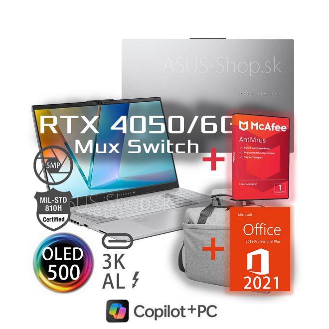 ASUS Vivobook Pro 15 OLED N6506CU 3K Ultra 9-285H RTX4050/6G 2TB SSD 24GB W11Pro strieborný