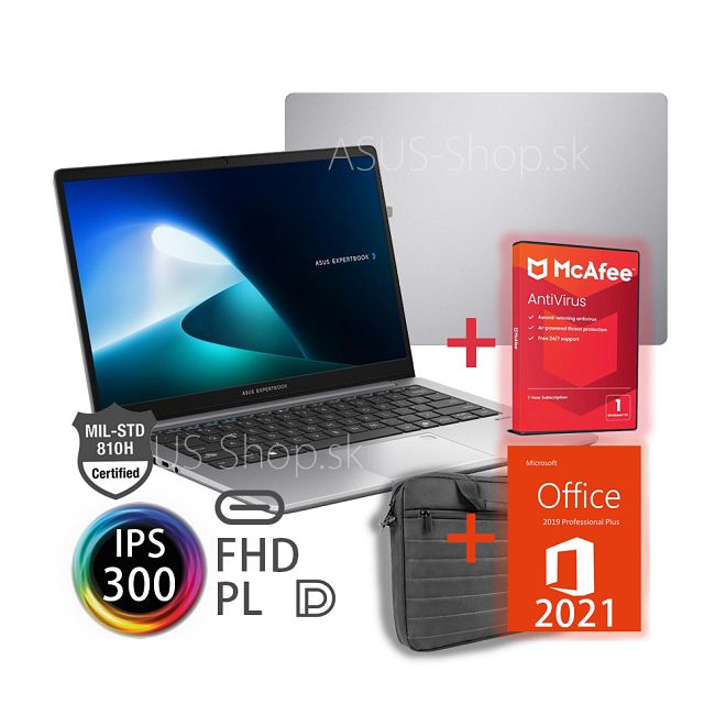ASUS ExpertBook P1 P1403CVA 14 FHD IPS Core 3-100U 512GB SSD 8GB FP W11Pro šedý + dva darčeky