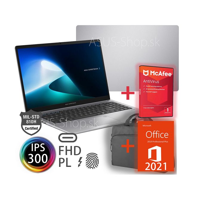 ASUS ExpertBook P1 P1503CVA 15.6 FHD IPS Core 7-240H 1TB SSD 32GB FP W11Pro šedý + dva darčeky