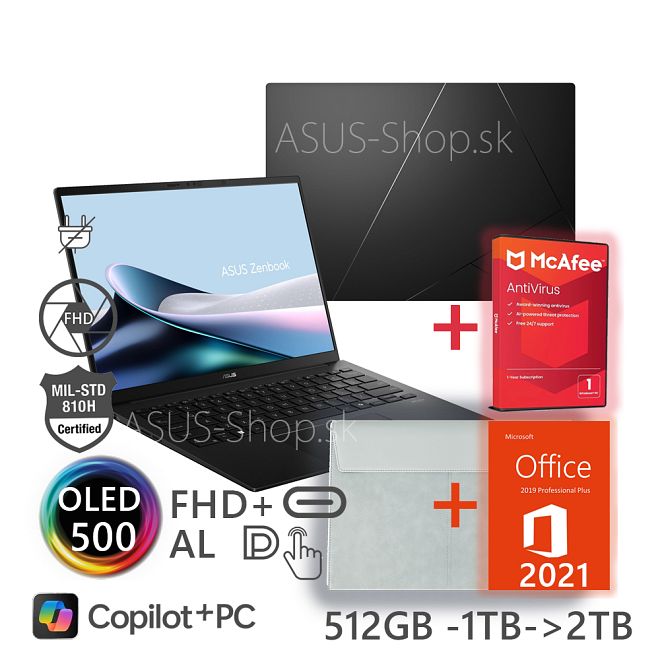 ASUS Zenbook 14 OLED UM3406GA FHD+ dotyk AI5-430 R840M 512GB SSD 16GB Win11H čierny bez adap