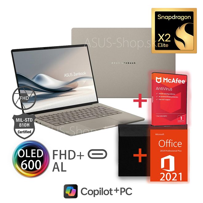 ASUS Zenbook A14 UX3407NA 14 OLED FHD+ Snapdragon X2 Elite 88-100 Adreno 512GB SSD 16GB Win11H zlatý ASUS Zenbook A14 UX3407NA 14 OLED FHD+ Snapdragon X2 Elite 88-100 Adreno 512GB SSD 16GB Win11H zlatý