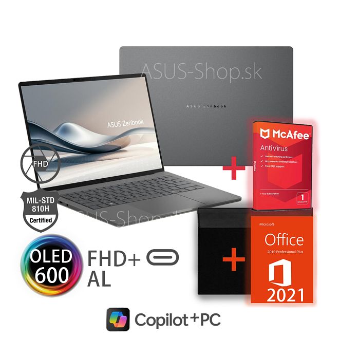 ASUS Zenbook A14 UX3407QA 14 FHD+ Snapdragon X1-26-100 Adreno 1TB SSD 32GB Win11H šedý