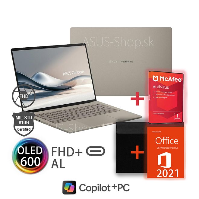 ASUS Zenbook A14 UX3407QA 14 FHD+ Snapdragon X1-26-100 Adreno 512GB SSD 16GB Win11H zlatý 
