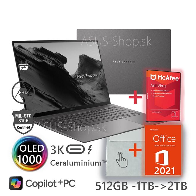 ASUS Zenbook S14 OLED UX5406AA 14 3K dotyk Ultra 9-386H Xe3 1TB SSD 32GB Win11Pro biely bez adap