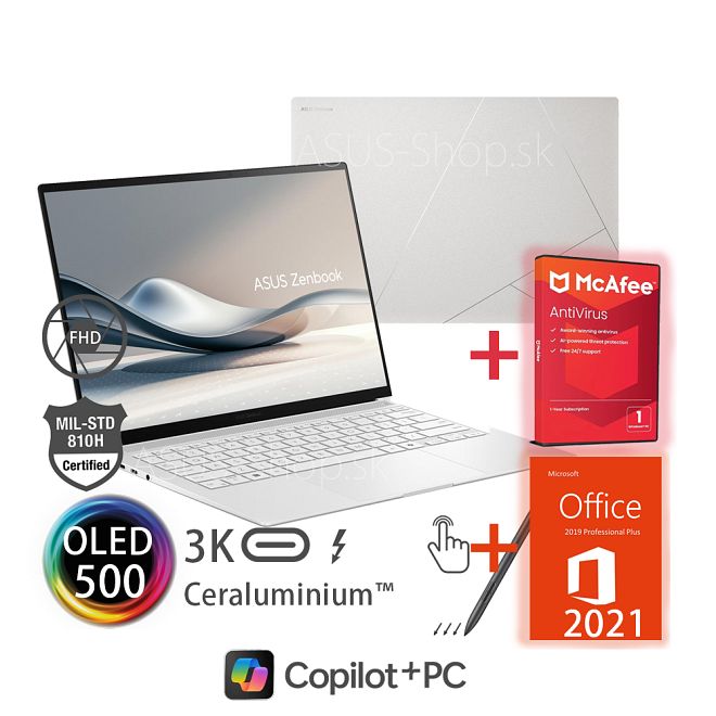 ASUS Zenbook S14 OLED UX5406SA 14 3K dotyk Ultra 7-258V Arc™ 1TB SSD 32GB Win11Pro biely