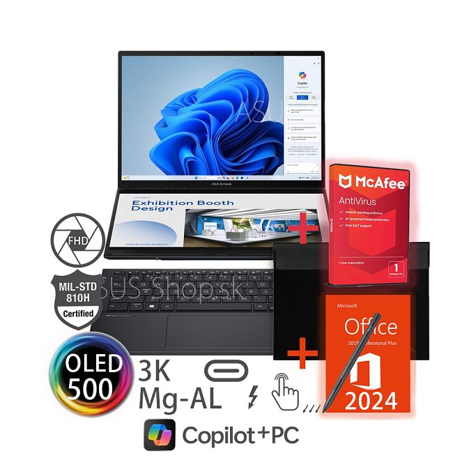 ASUS Zenbook Duo UX8406CA 14 3K dotyk Ultra 9-285H Arc™ 1TB 32GB W11Pro šedý