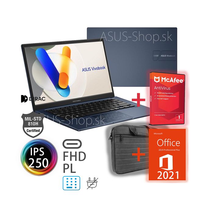 ASUS Vivobook 14 X1404VA FHD Core 3-100U 256GB SSD 8GB NMPD W11Pro modrý bez adap