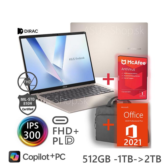 ASUS Vivobook 14 X1407AA FHD+ Core Ultra 5-325 Xe 1TB SSD 16GB W11H zlatý