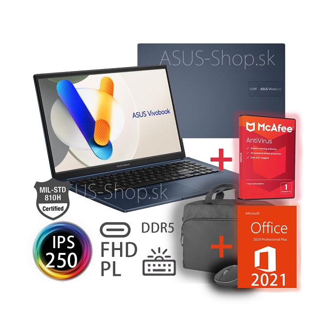 ASUS Vivobook 15 X1504VAP FHD IPS Core 5-120U 512GB SSD 16GB DDR5 W11H modrý + darček ASUS Vivobook 15 X1504VAP FHD IPS Core 5-120U 512GB SSD 16GB DDR5 W11H modrý + darček