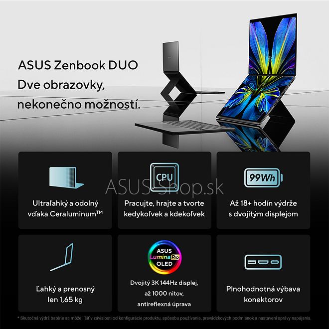 ASUS Zenbook DUO UX8407AA 14 3K dotyk Ultra X9-378H Arc™ 1TB 32GB W11H šedý bez adap ASUS Zenbook DUO UX8407AA 14 3K dotyk Ultra X9-378H Arc™ 1TB 32GB W11H šedý bez adap
