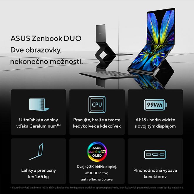 ASUS Zenbook DUO UX8407AA 14 3K dotyk Ultra X9 Arc™ 2TB 32GB W11Pro šedý