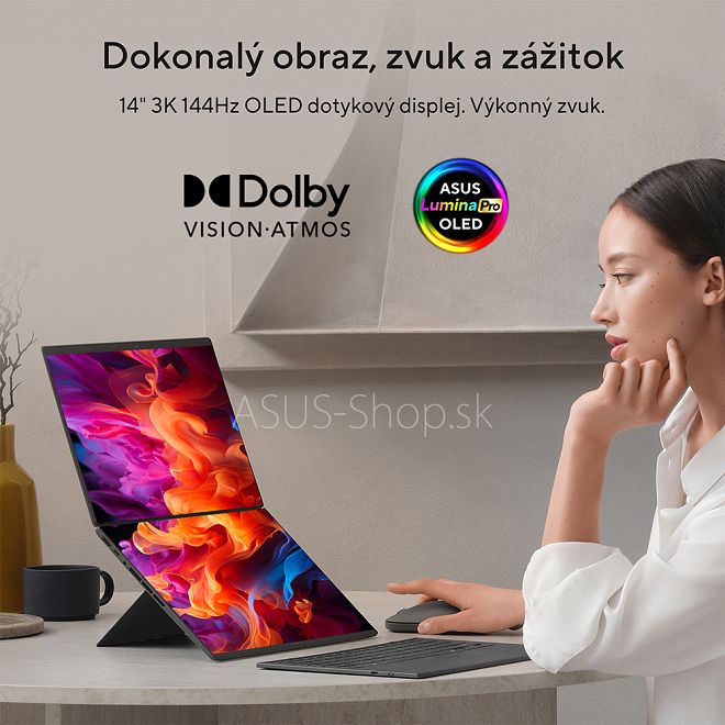 ASUS Zenbook DUO UX8407AA 14 3K dotyk Ultra X9-378H Arc™ 1TB 32GB W11H šedý bez adap ASUS Zenbook DUO UX8407AA 14 3K dotyk Ultra X9-378H Arc™ 1TB 32GB W11H šedý bez adap
